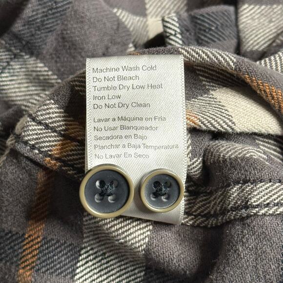 JACHS Men’s Button Front Plaid Flannel Gray Tan Shirt Size Large 100% Cotton - Picture 11 of 13